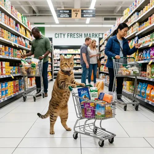 Cat Shopping in Supermarket: Funny Domestic Scene