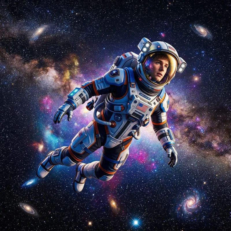 Futuristic Astronaut Floating in Space - Awe-Inspiring View Futuristic Astronaut Floating in Space - Awe-Inspiring View