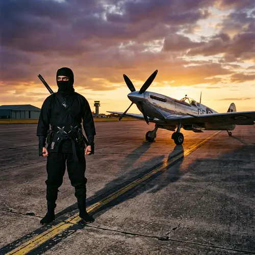 Ninja and Airplane: A Unique Adventure Scene