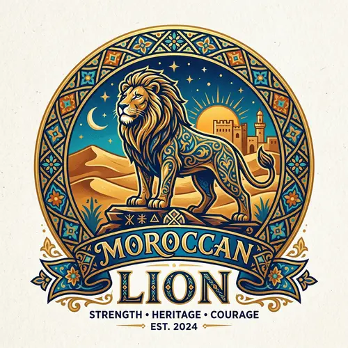 Moroccan Logo with Powerful Lion | Symbol of Strength & Courage