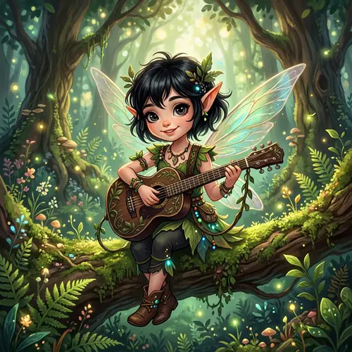 Mythical Sprite Elf with Guitar Illustration