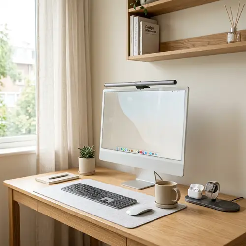 Minimalist Tech Workspace on Muji Background