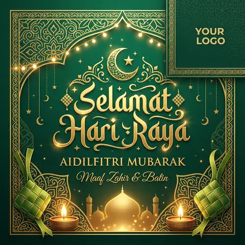 Elegant Hari Raya Greeting Post with Islamic Motifs