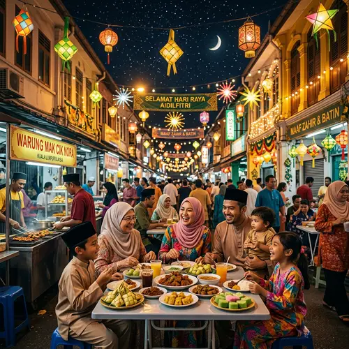Colorful Hari Raya Celebration: Festive Street Scene