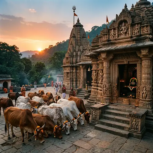 Shiva Temple: Sacred Cows Bowing in Reverence