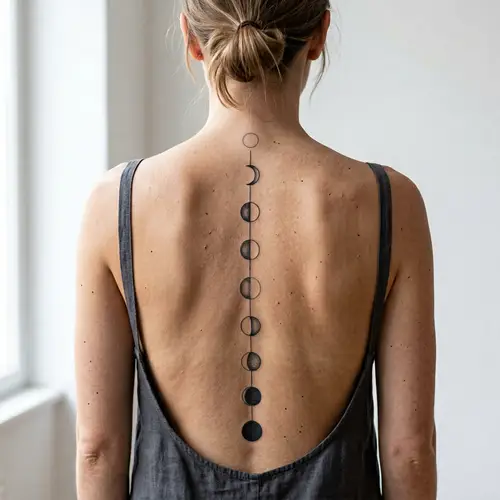 Moon Phases Spine Tattoo: Minimalistic Design