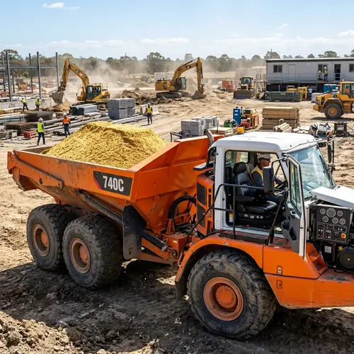 Robust Orange Dump Truck Loaded with Golden Sand