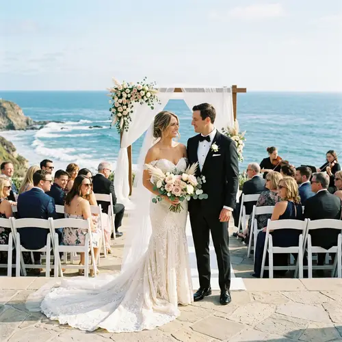 Stunning Ocean View Wedding: Bride in Cream Gown