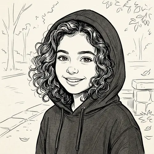 Line Art of a Middle-Eastern Girl in a Hood