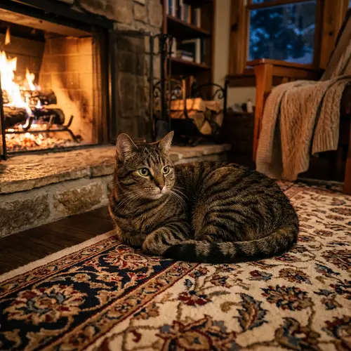Domestic Short Hair Cat with Striped Fur and Green Eyes