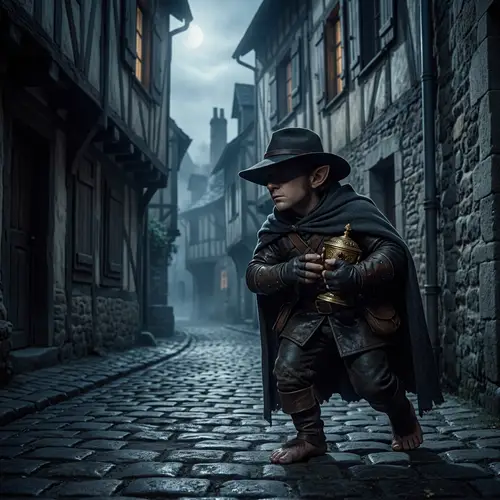 Stealthy Halfling Thief - Shadowy Night Adventure