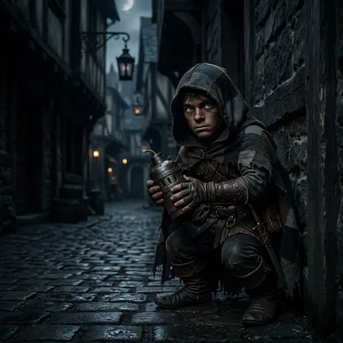 Halfling Thief Night Smoke Bomb Scene