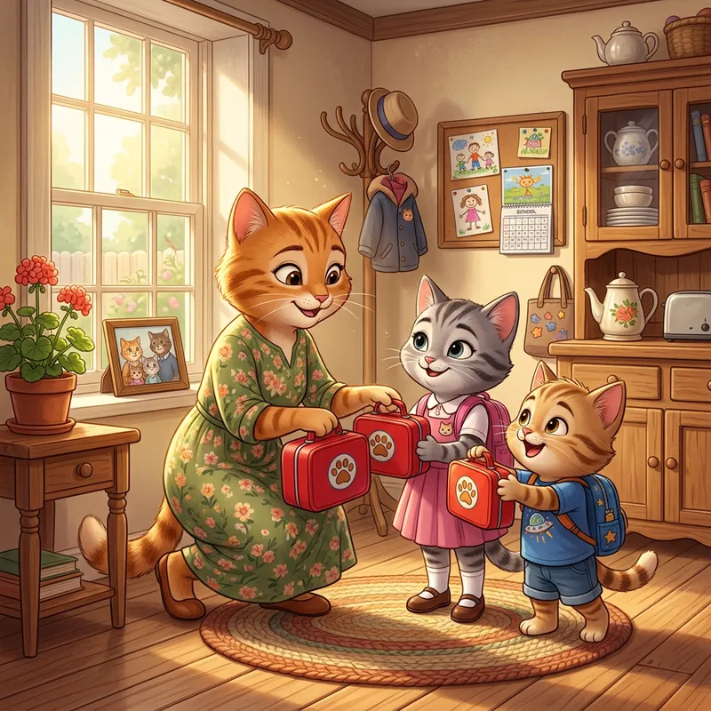 Cute Cartoon Cats Getting Ready for School Cute Cartoon Cats Getting Ready for School