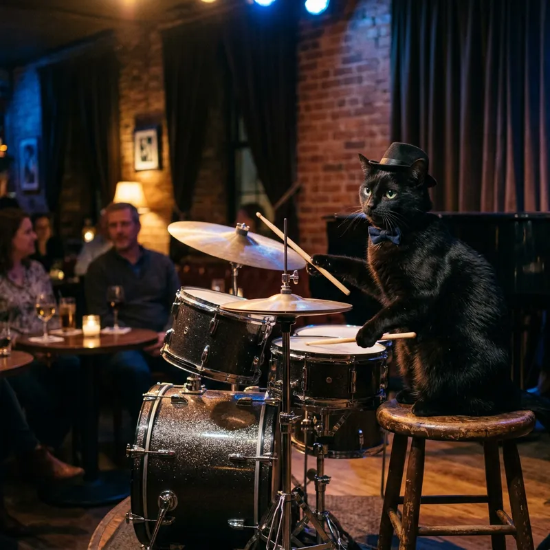 Black Cat Jazz Drumming - Unique Musical Performance Black Cat Jazz Drumming - Unique Musical Performance