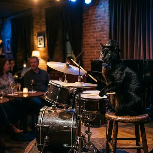 Black Cat Jazz Drumming - Unique Musical Performance