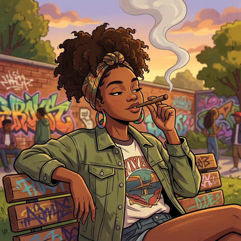Cartoon Style: Black Female Smoking a Blunt Cartoon Style: Black Female Smoking a Blunt