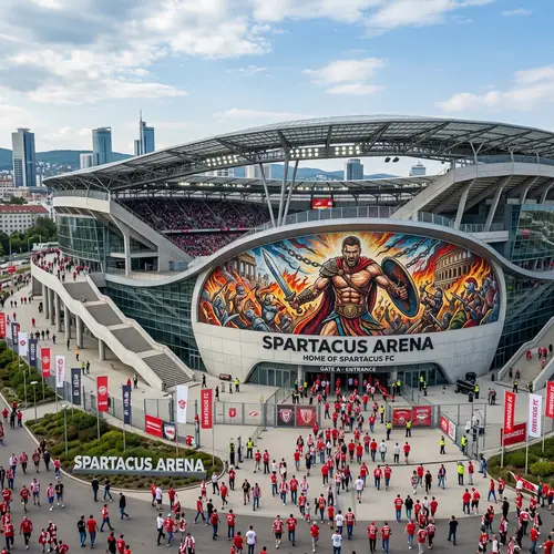 Modern Football Stadium with Spartacus Mural