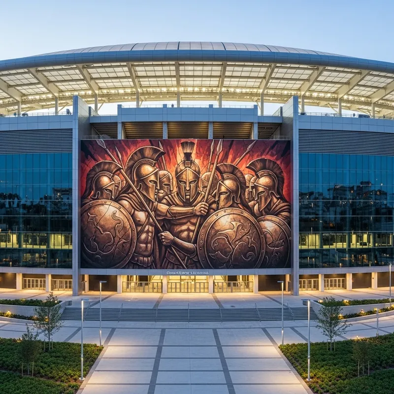 Modern Football Stadium with Spartacus Mural