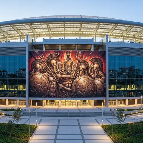 Modern Football Stadium with Spartacus Mural