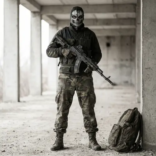 Mysterious Soldier with Skull-Pattern Balaclava | Tactical Gear