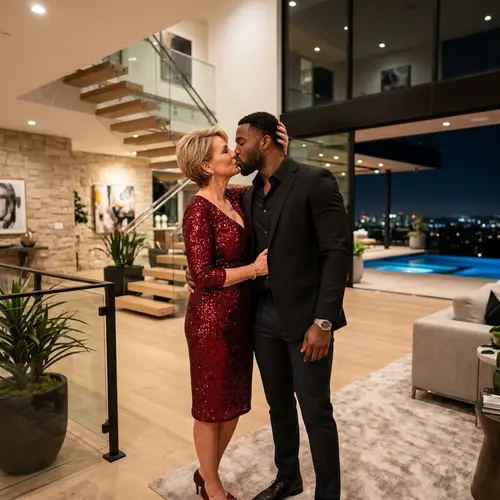 Glamorous Evening Romance in a Modern Mansion