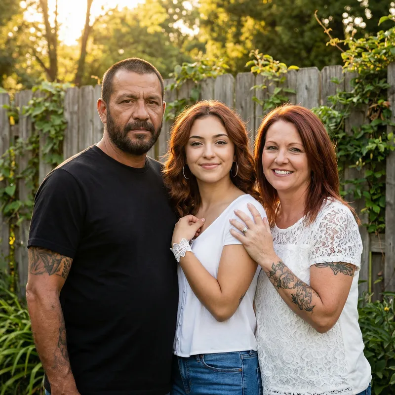 Golden Hour Family Portrait in a Lush Garden Golden Hour Family Portrait in a Lush Garden