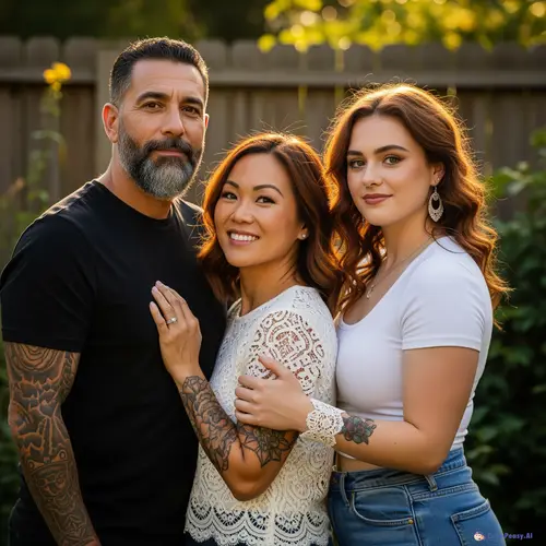Golden Hour Family Portrait in a Lush Garden