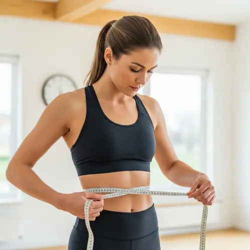 Woman Measuring Waist Size with Tape Measure
