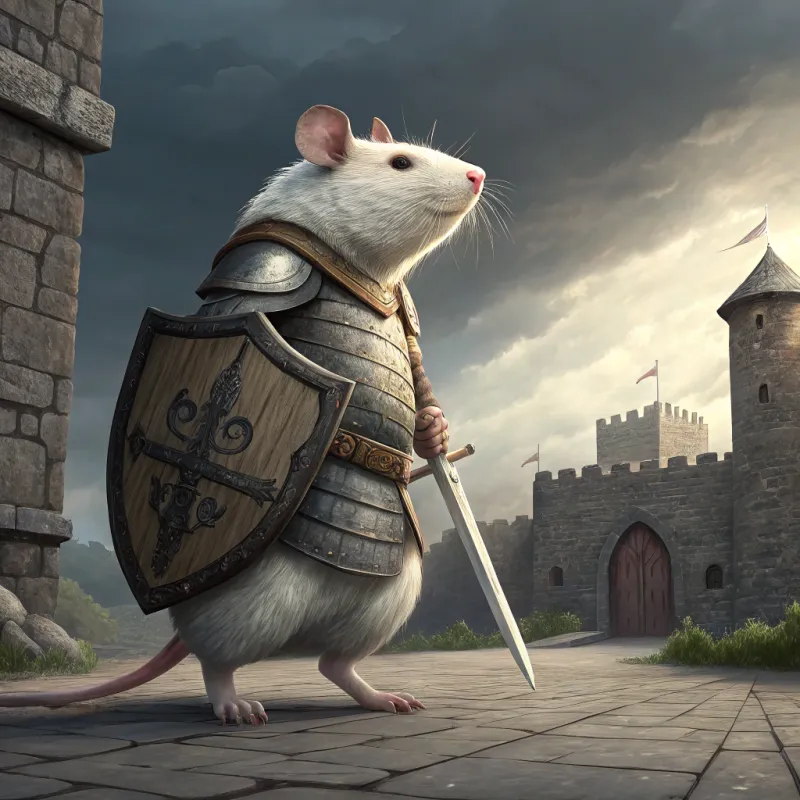 Fat White Rat Paladin Knight in Medieval Armor