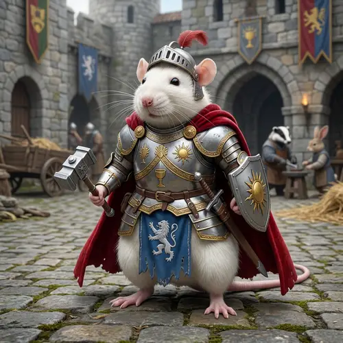 Fat White Rat Paladin Knight in Medieval Armor