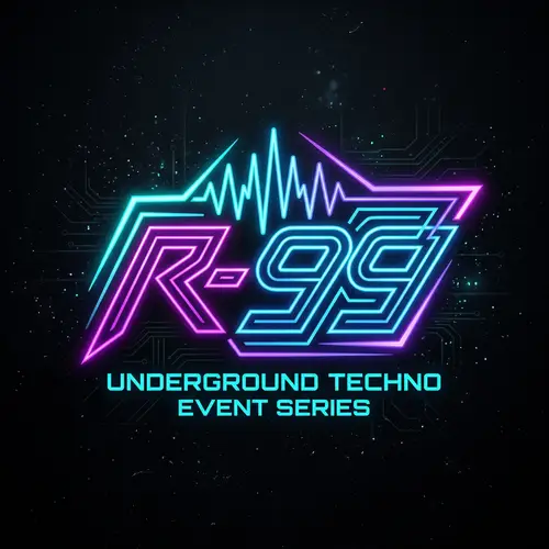 Futuristic Cyberpunk-Inspired r-99 Techno Party Logo Design