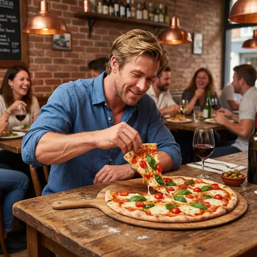 Brad Pitt Lookalike Enjoying Authentic Italian Pizza | Pizzeria Scene