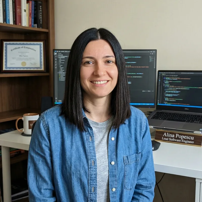 Confident Female Software Developer with Romanian Descent