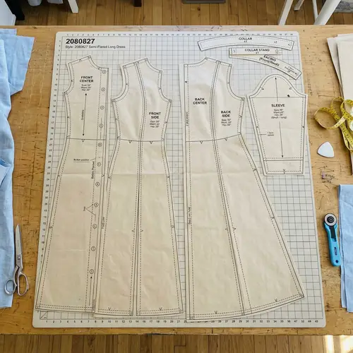Semi-Flared Long Dress Sewing Pattern with Princess Seam