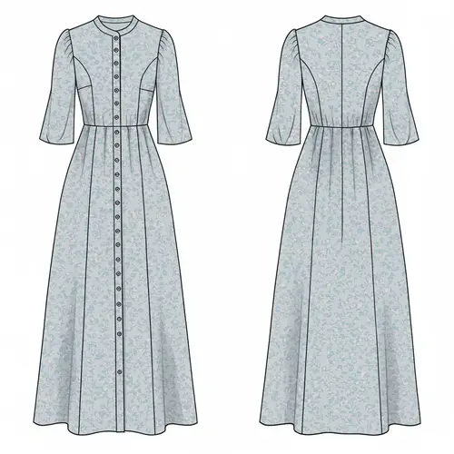 Semi-Flared Long Dress Sewing Pattern with Princess Seam