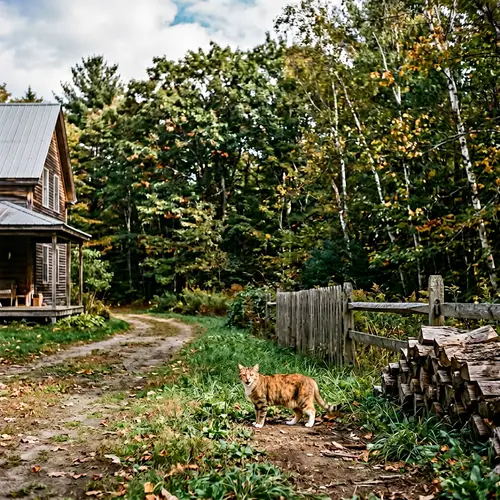 Rural House with Woods and Meowing Cat