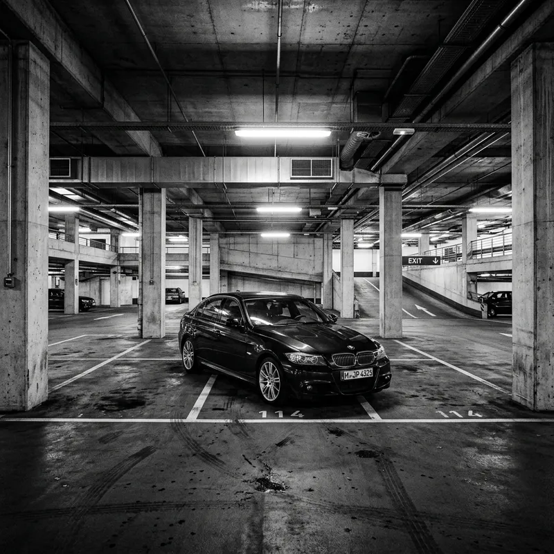 Sleek BMW E90 in Underground Parking - Urban Automotive Photography Sleek BMW E90 in Underground Parking - Urban Automotive Photography