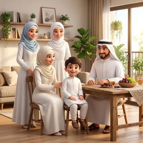 Modern 3D Animation: Family in White Attire