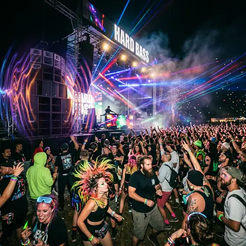 Energizing Bass Music Festival | Engaging Crowd, Colorful Lights
