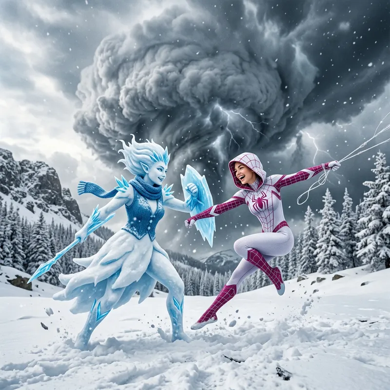 Snowwoman and Spider Gwen Battle the Cloud Snowwoman and Spider Gwen Battle the Cloud