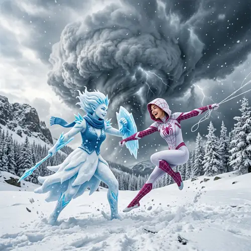 Snowwoman and Spider Gwen Battle the Cloud