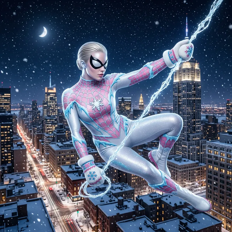 Spider Gwen Snowwoman Fusion: Snowy Heroine in Winter Theme