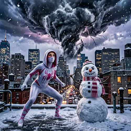 Spider Gwen vs Snowwoman: Epic Winter Showdown | Cityscape Action