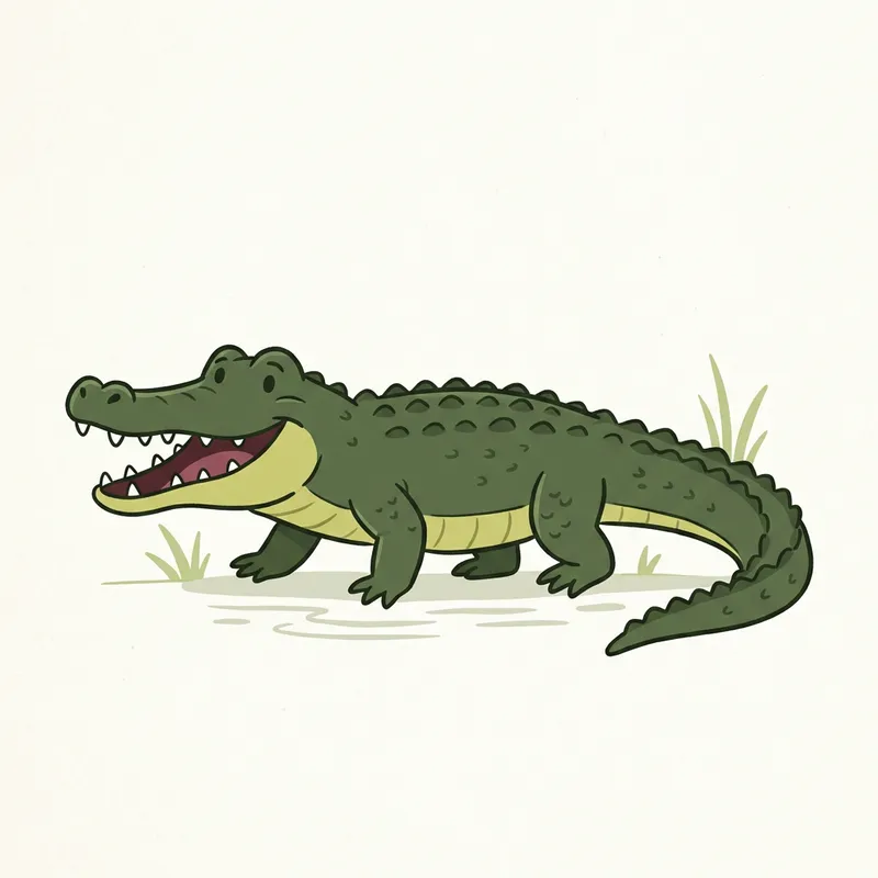 Cute Alligator Drawing with Open Mouth