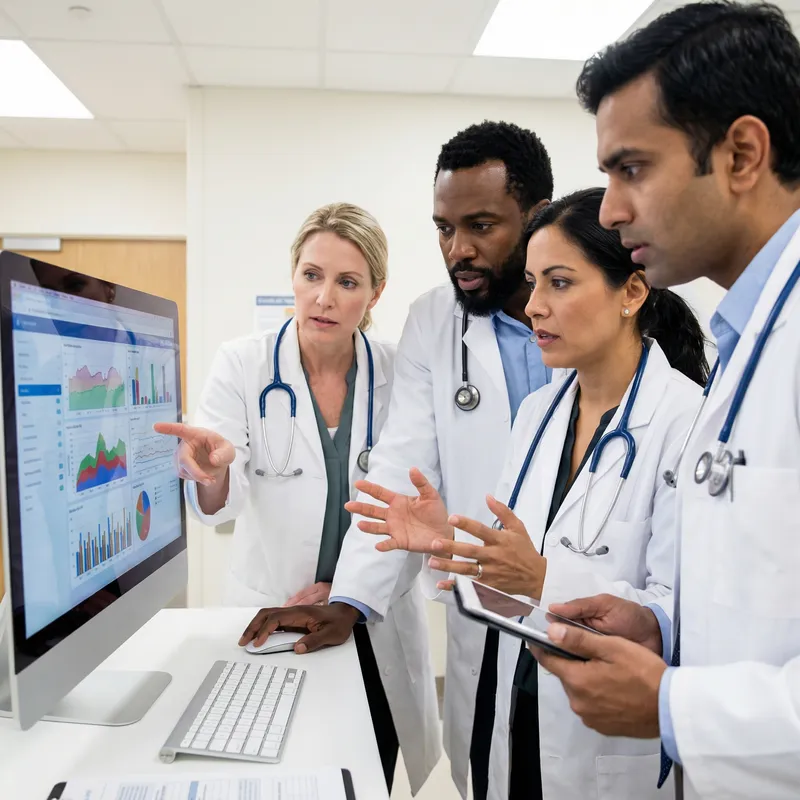 Doctors Collaborating on Test Results Near Computer