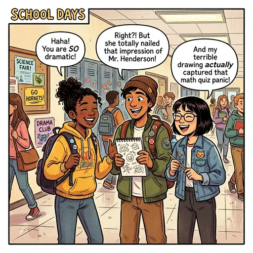 School Life and Friendship Comic Illustration