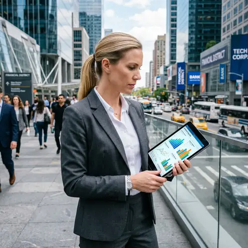 Professional Female Business Person with Digital Tablet in Cityscape