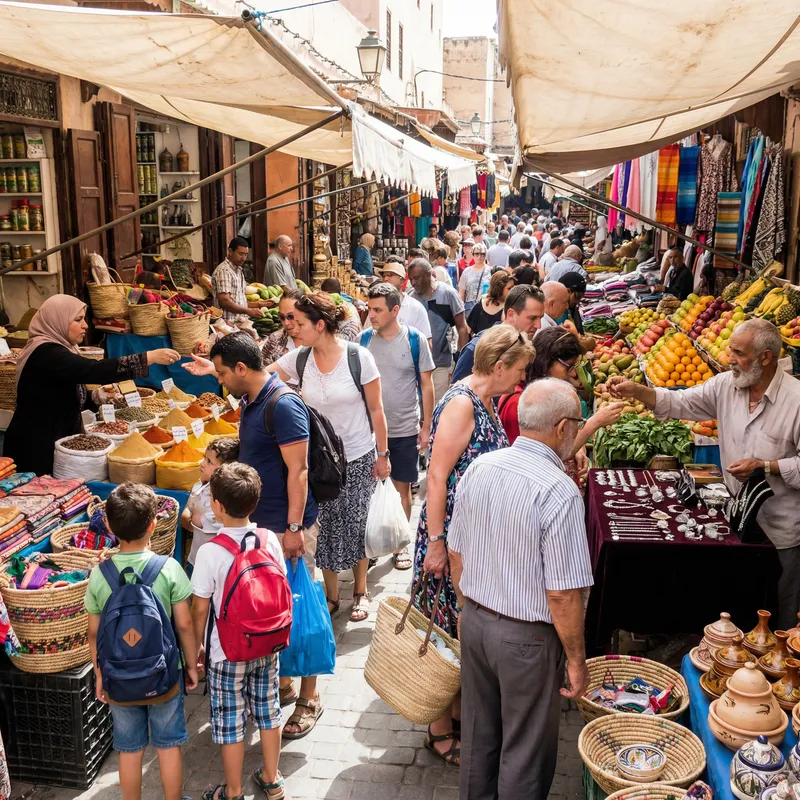 Vibrant Marketplace with Diverse Vendors and Customers