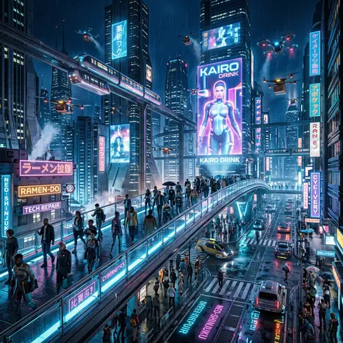 Futuristic Cyberpunk Cityscape: Technology & Neon Lights