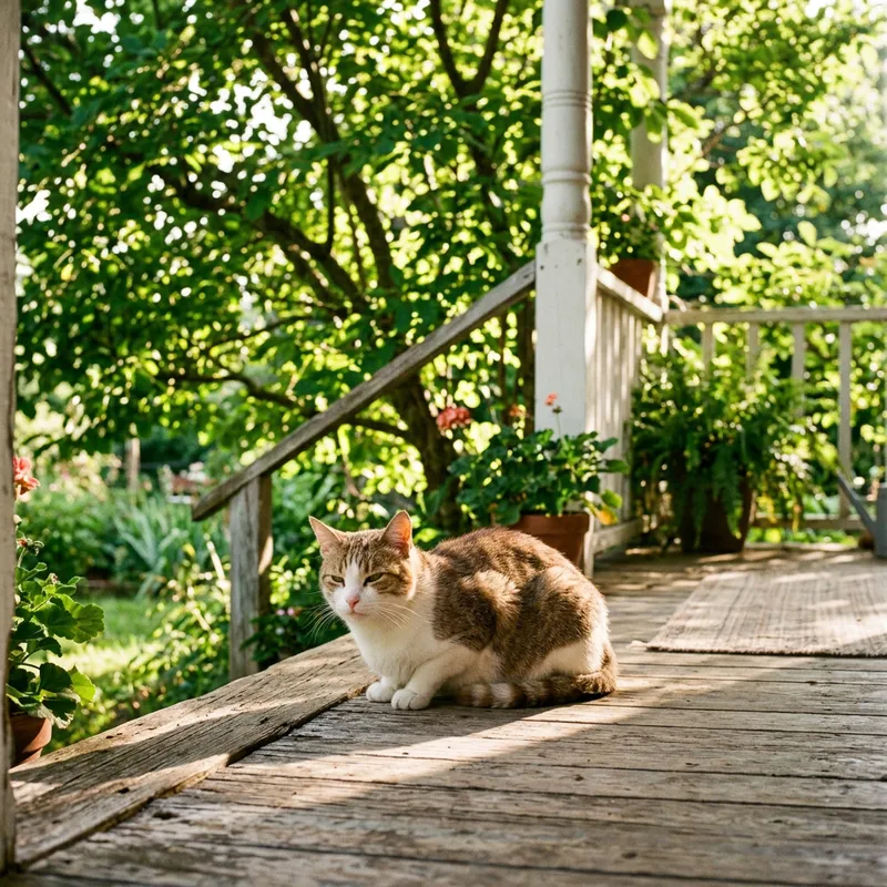 Adorable Short-Haired Cat Resting Outdoors